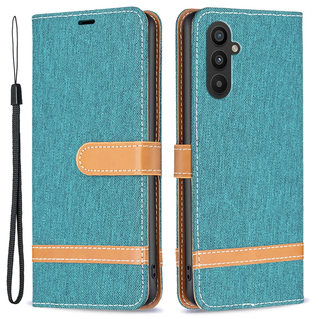 Til Samsung Galaxy A25 5G telefon læderetui jeans stof splejsning telefoncover med pungholder Til Samsung Galaxy A25 5G telefon læderetui jeans stof splejsning telefoncover med pungholder